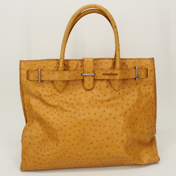 Furla Handbags - Furla Ostrich Embossed Orange Leather Greta Tote